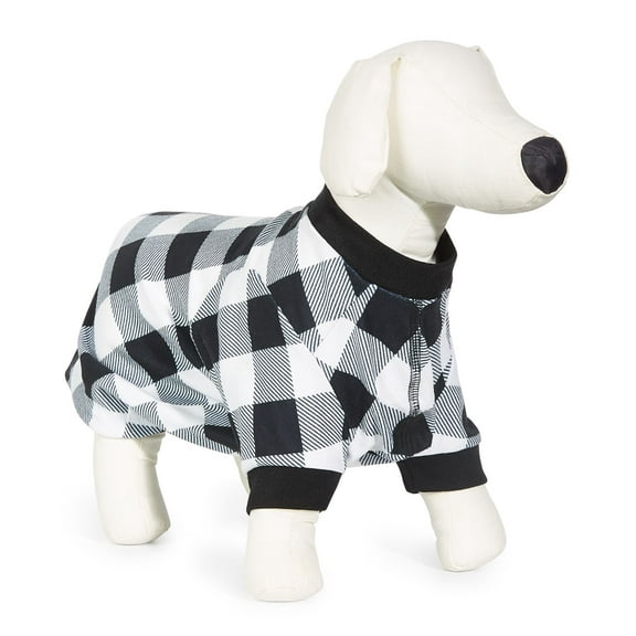 Family Pajamas Check-print Pet Pajamas, Black/White, Small