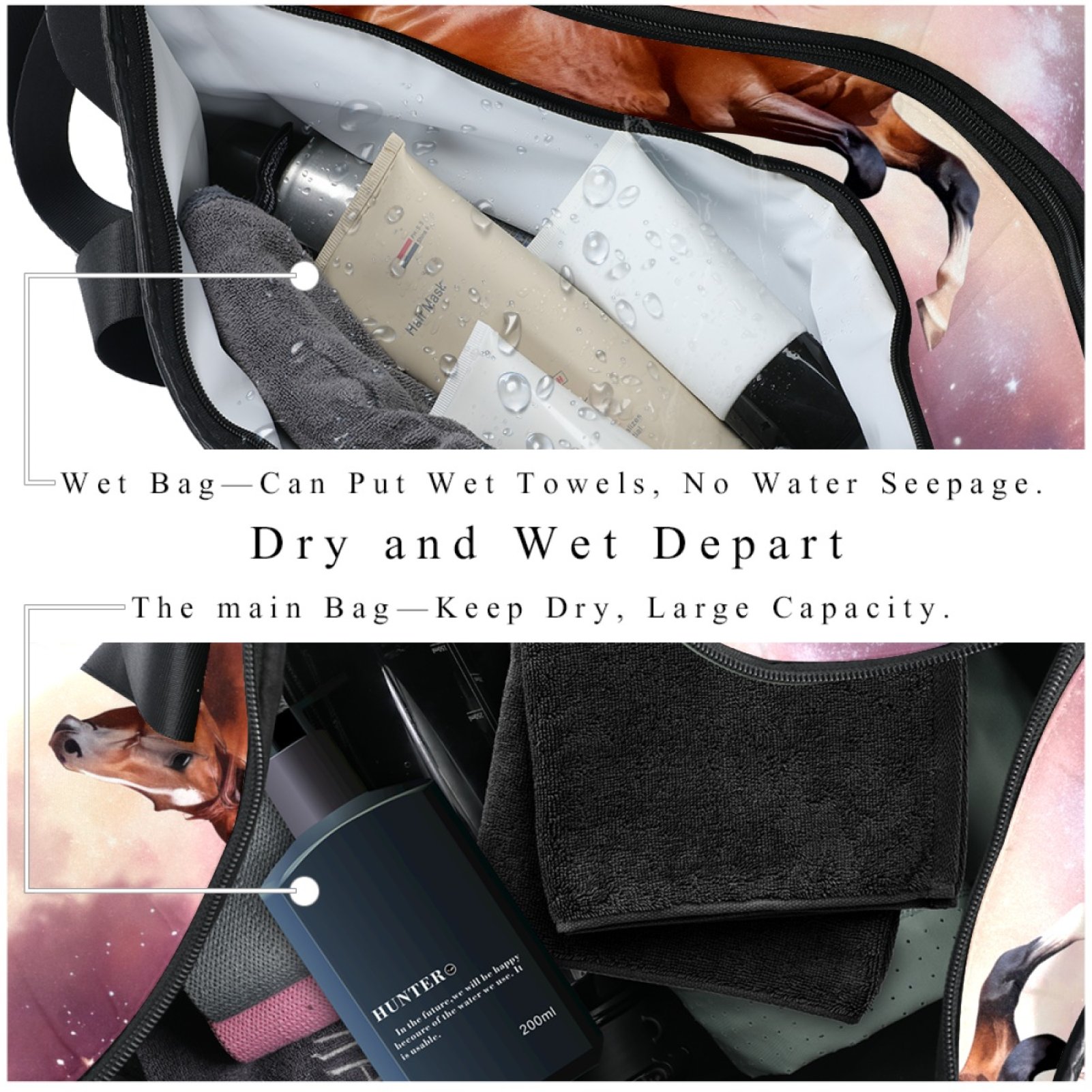 ERJLKXP Gym Bag for Men and Women,Galaxy Space Horse Carry on Duffle Bag for Travel,Sports,athletic,Fitness and Workout