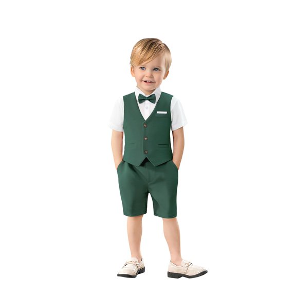ETHAN Boys Suit Formal Dress Suits Toddler Tuxedo Wedding Suits White Dress Shirt Bow Tie Slim Vest Pants