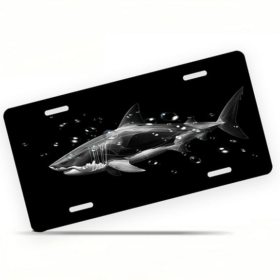 X ray Shark Front License Plate, Metal License Plate, Funny Standard Plates Personalized Novelty Decorative For Men/Women/Boys/Girls Car 6×12 7 Inch