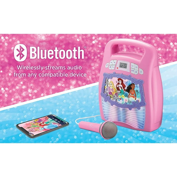 eKids Disney Princess Machine de karaoké pour enfants Haut-parleur  Bluetooth avec microphone et enregistreur de karaoké pour enregistrer et  partager des performances via un port USB 