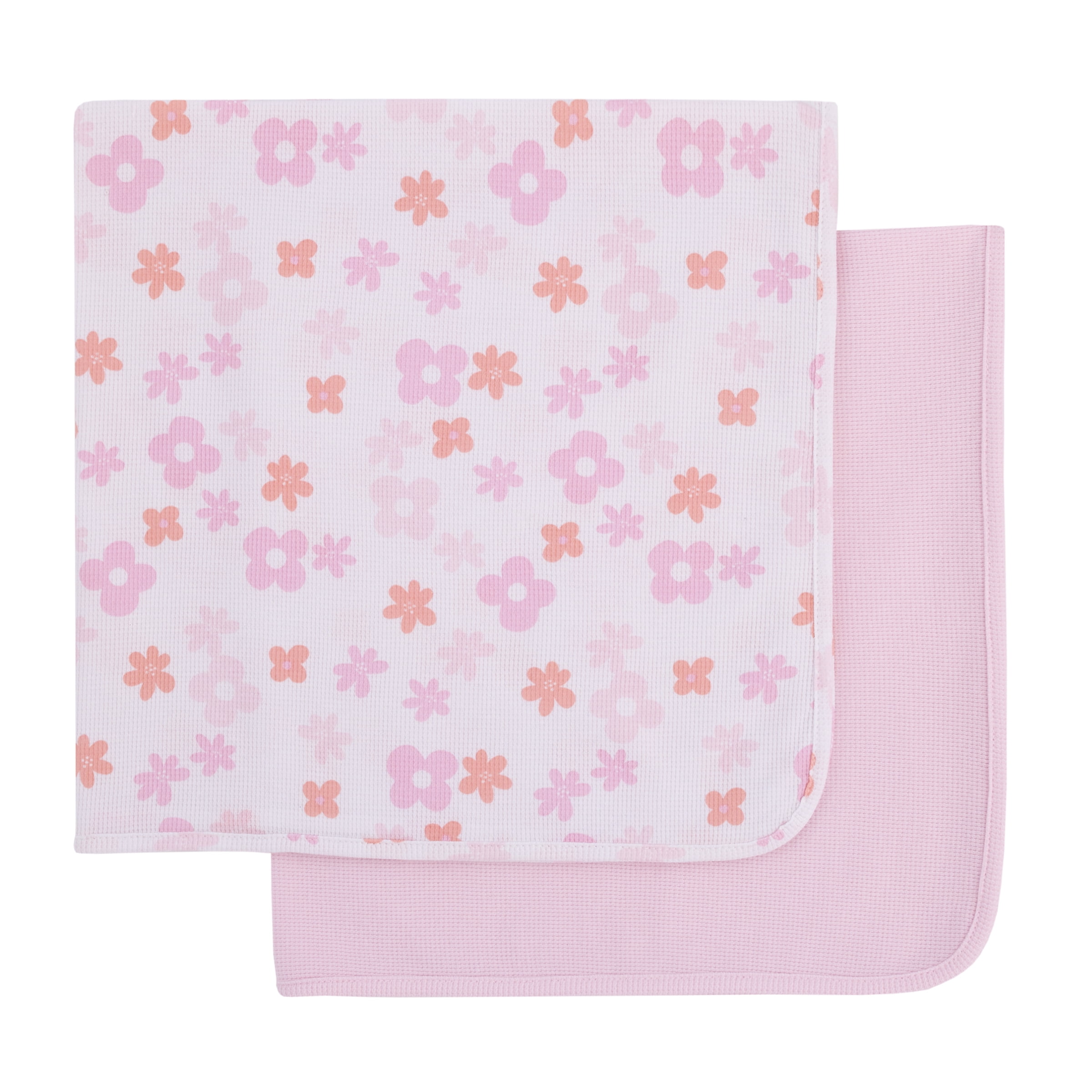 Parent's Choice Pink Floral 100% Cotton Thermal Baby Blanket, Infant Girl, 2 Pack