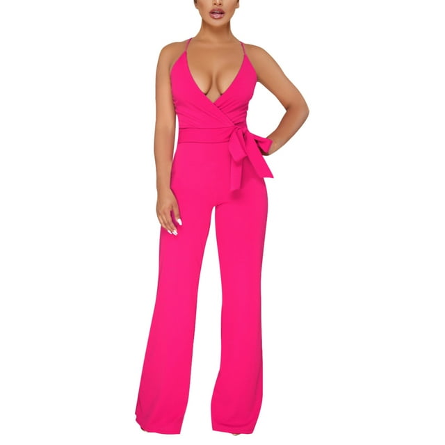 Combinaison à Lacets Col en V Couleur Unie pour Femmes