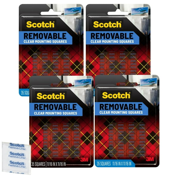 Scotch 859 Removable Clear Mounting Squares, 11/16" x 11/16", Double-Sided Adhesive, 35 Tabs/Pack, 4-Pack Total 140 Tabs