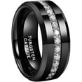 thumbnail image 2 of 8mm Tungsten Rings for Men Women Couple Eternity Anniversary Engagement Wedding Bands Fashion Jewelry Stone Inlay Beveled Polished Shiny Comfort Fit, 2 of 8