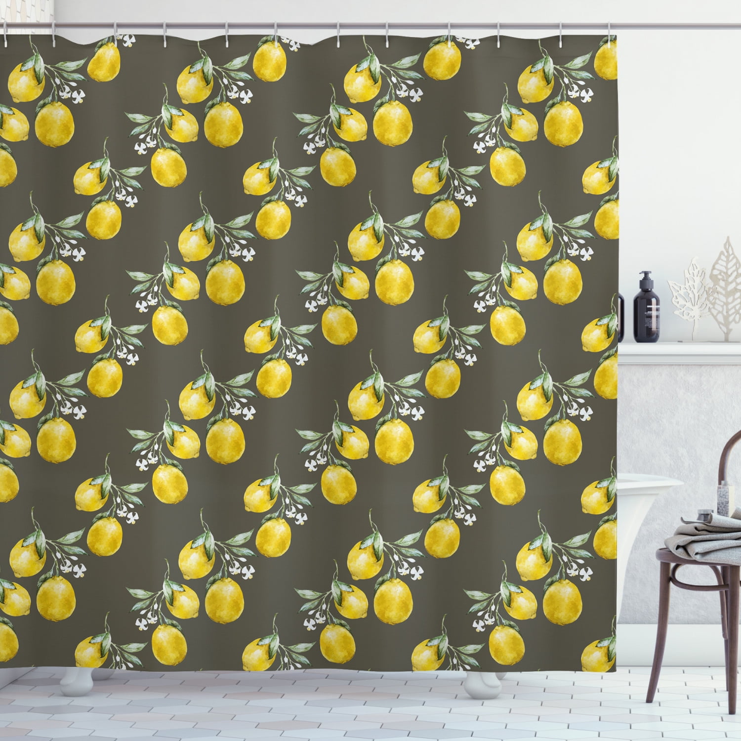 Fl Shower Curtain Lemon Branches, Lemon Print Shower Curtain