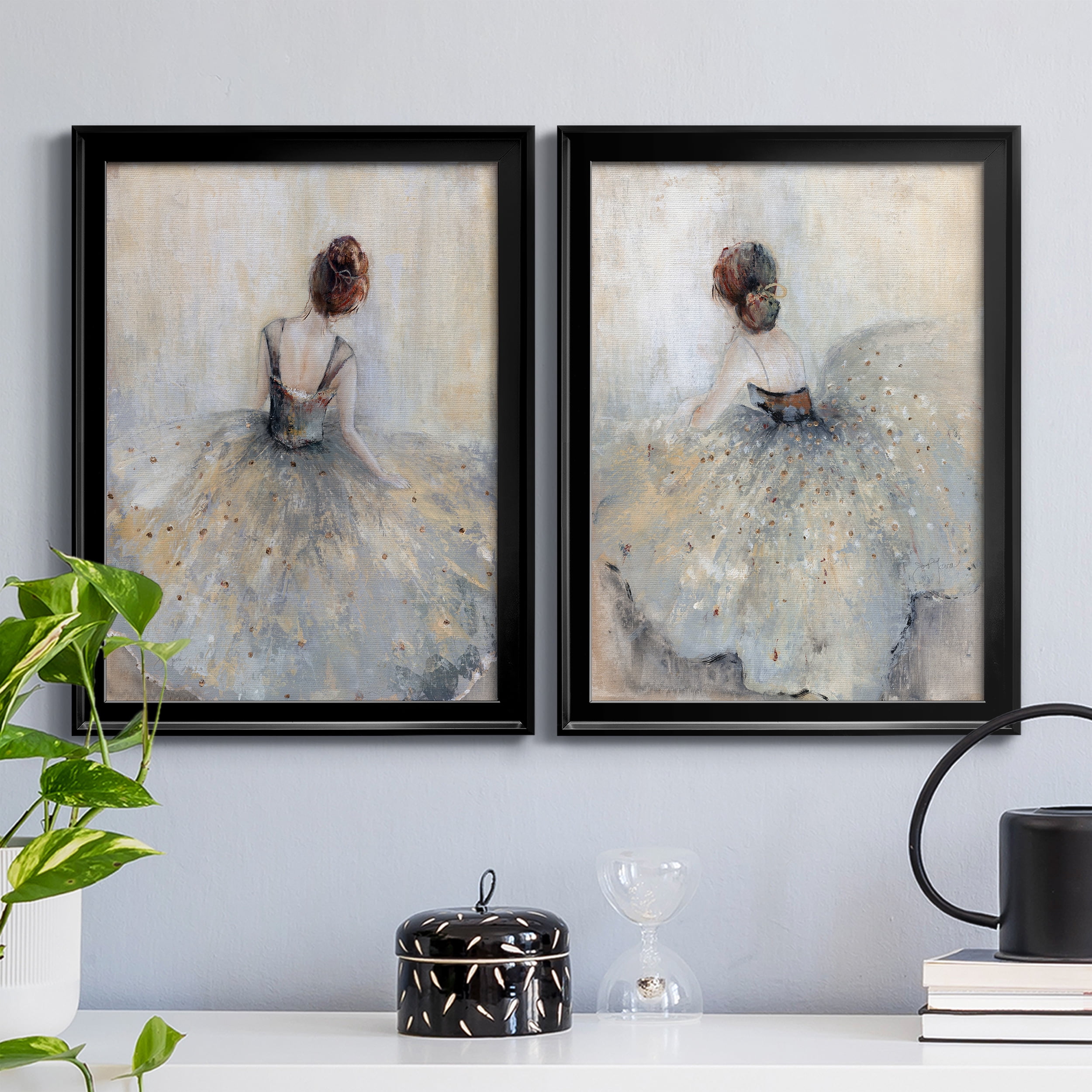 2 Piece Set Beautiful Contemplation Premium Framed Canvas - Ready to Hang - 22.5 x 30.5 Each - Black Frame