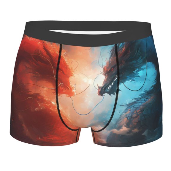 Balery Red And Blue Sky Dragon Men's Boxer Briefs, Soft and Breathable Cotton Underwear with nylon Waistband-Large