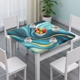 thumbnail image 3 of Teal and Gold Marble Splatter Pattern Square Fitted Tablecloth with Elastic Edge,Square Table Cover,Washable Elastic Table Cover for Home Kitchen Party Decor 34"x34", 3 of 6