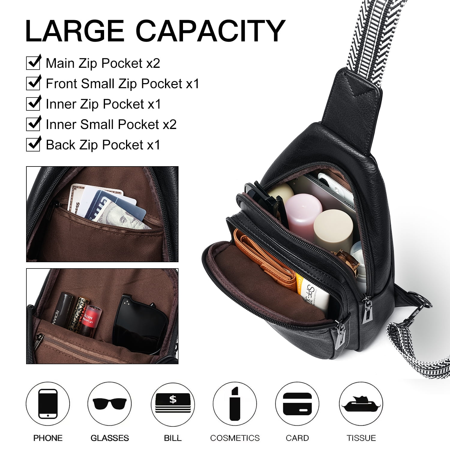 LATMAP  Crossbody Sling Bag, Anti-Theft Travel Chest & Belt Bag for Women and Men, Faux Leather