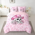 thumbnail image 2 of jejeloiu Gothic Skeleton 7 Pieces Bedding Comforter Set,Pink Leopard Print Full Bedding Set For Girls Reversible, 2 of 8