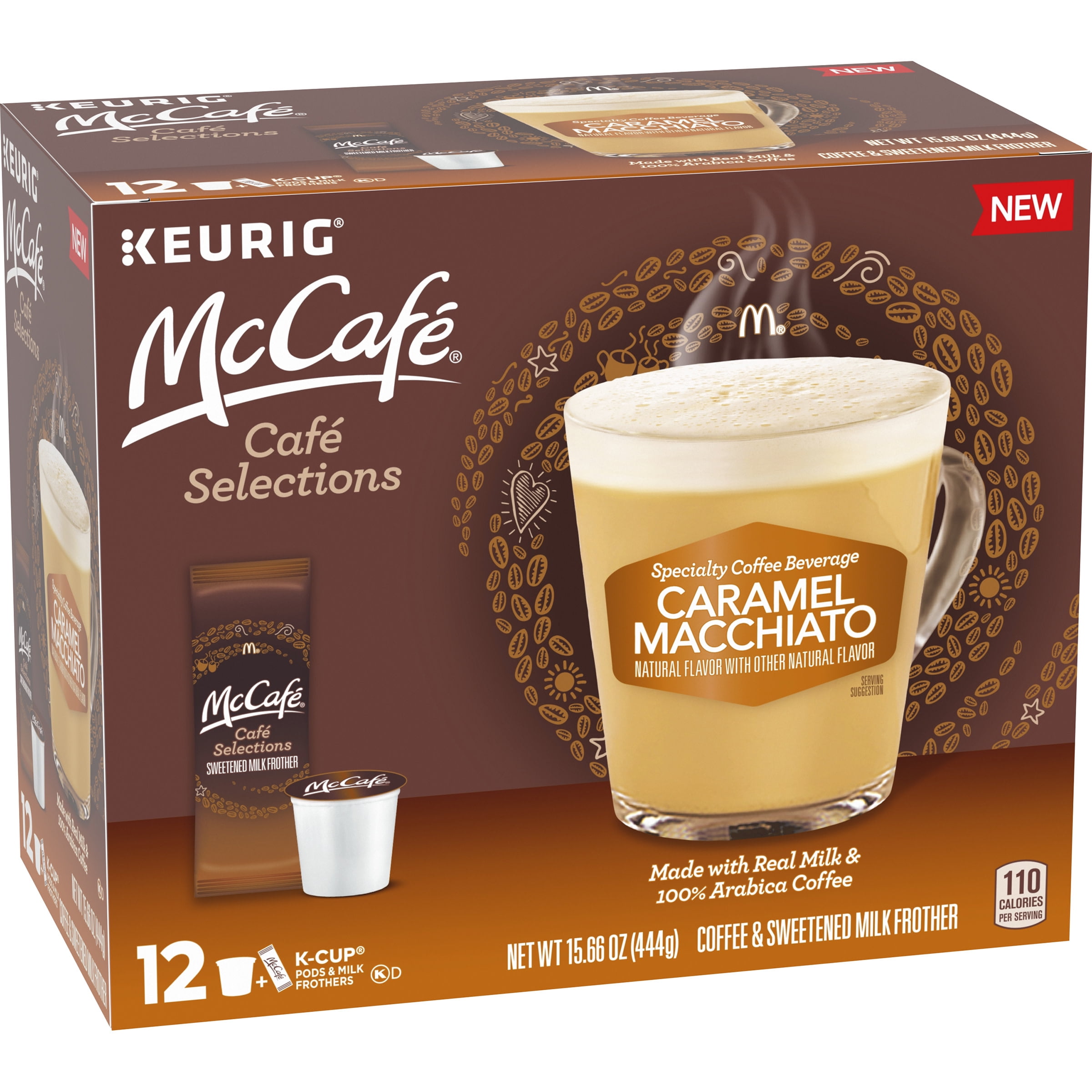 McCafe Cafe Selections Caramel Macchiato Coffee Keurig K Cup Pods & Froth Packets, 12 ct Box