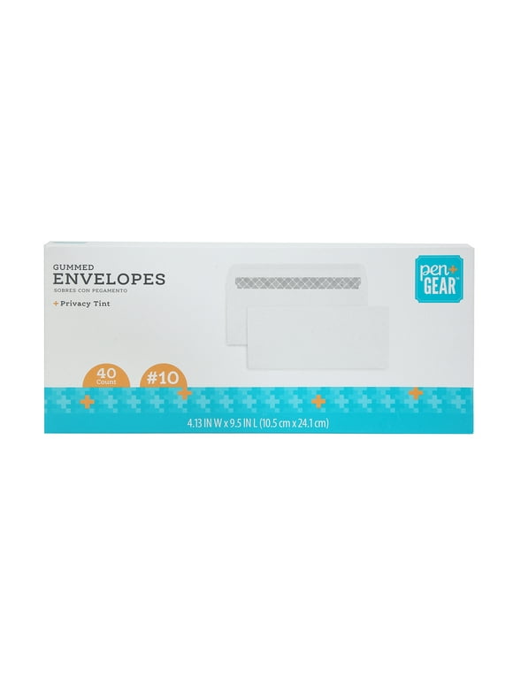 Pen+Gear #10 Privacy Tinted Gummed Envelopes, White, Count per Pack 40, Size - 4.13"x9.5"