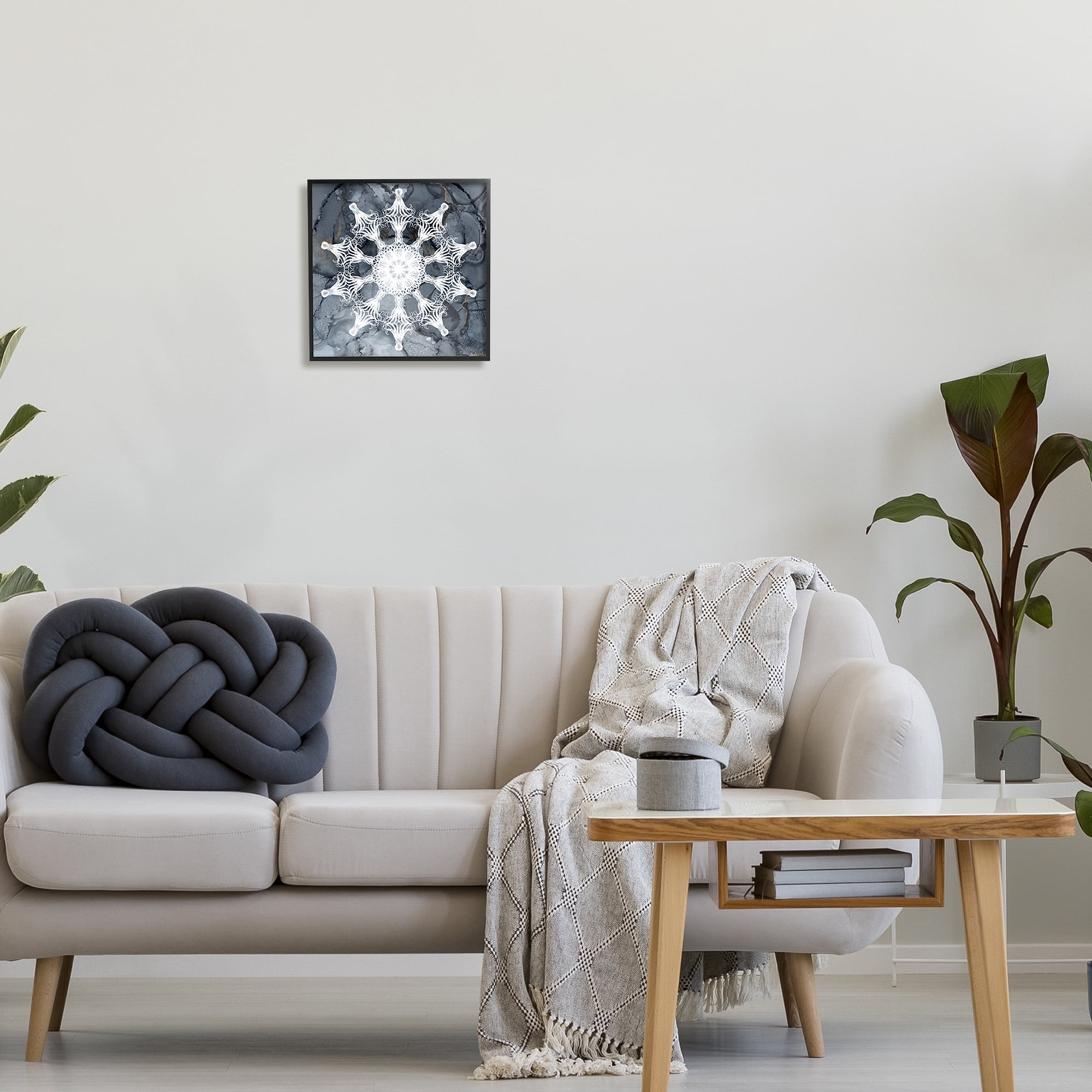 Stupell Industries Boho Fractal Medallion Abstract Painting Black Framed Art Print Wall Art, 12 x 12