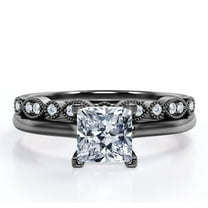 JeenMata 4 Prong Set - 2.25 Carat Princess Cut - Milgrain and Filigree - Wedding Set - 18K Black Gold Plating over Silver (CUSTOMIZE YOUR WEDDING RING BAND)