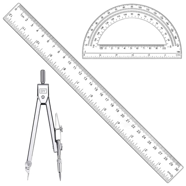 Set de geometría CNTVO de 3 piezas con regla, transportador y brújula de 30 cm
