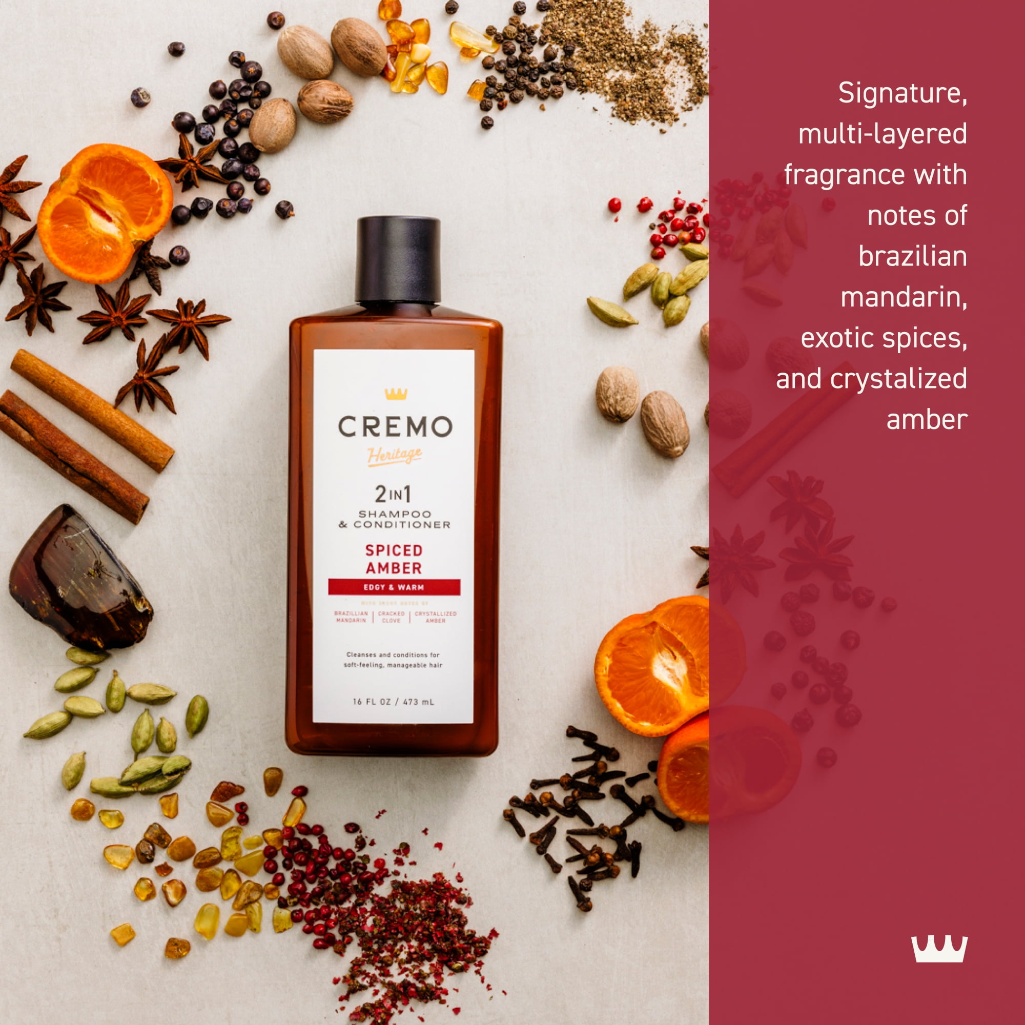 CREMO Spiced Amber 2-In-1 Shampoo Conditioner 16 oz with Brazilian