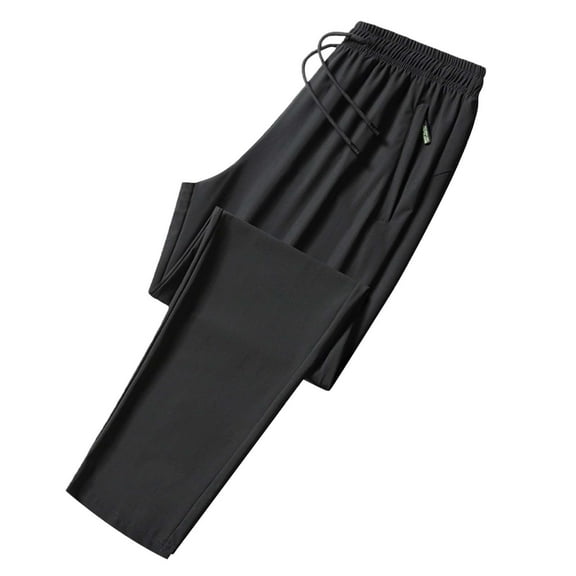 Men's Casual Pants Men's Fashion Large Waist Drawstring Elastic Pants Casual Ice Silk Straight Leg Jogging Black 7XL