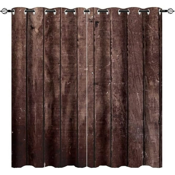 Rustic Blackout Curtains, Wooden Barn Door Wood Plank Brown Farmhouse Printed Living Room Bedroom Curtains, Thermal Insulated Room Darkening Window Coverings Drapes 26"W x 54"L (Pack of 2)