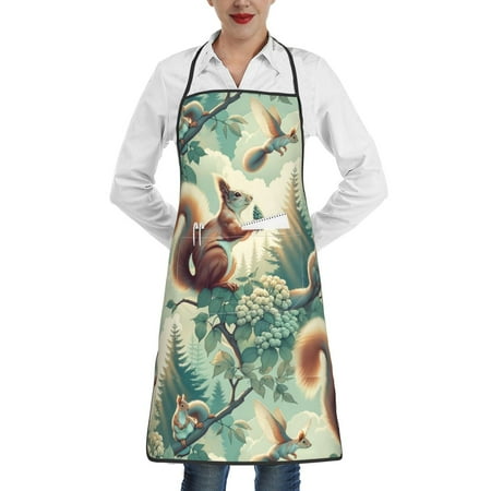 

Easygdp Forest squirrel surreal Apron Waterdrop Resistant with 2 Pockets Oil Resistant Cooking Kitchen Chef Apron for Women Men