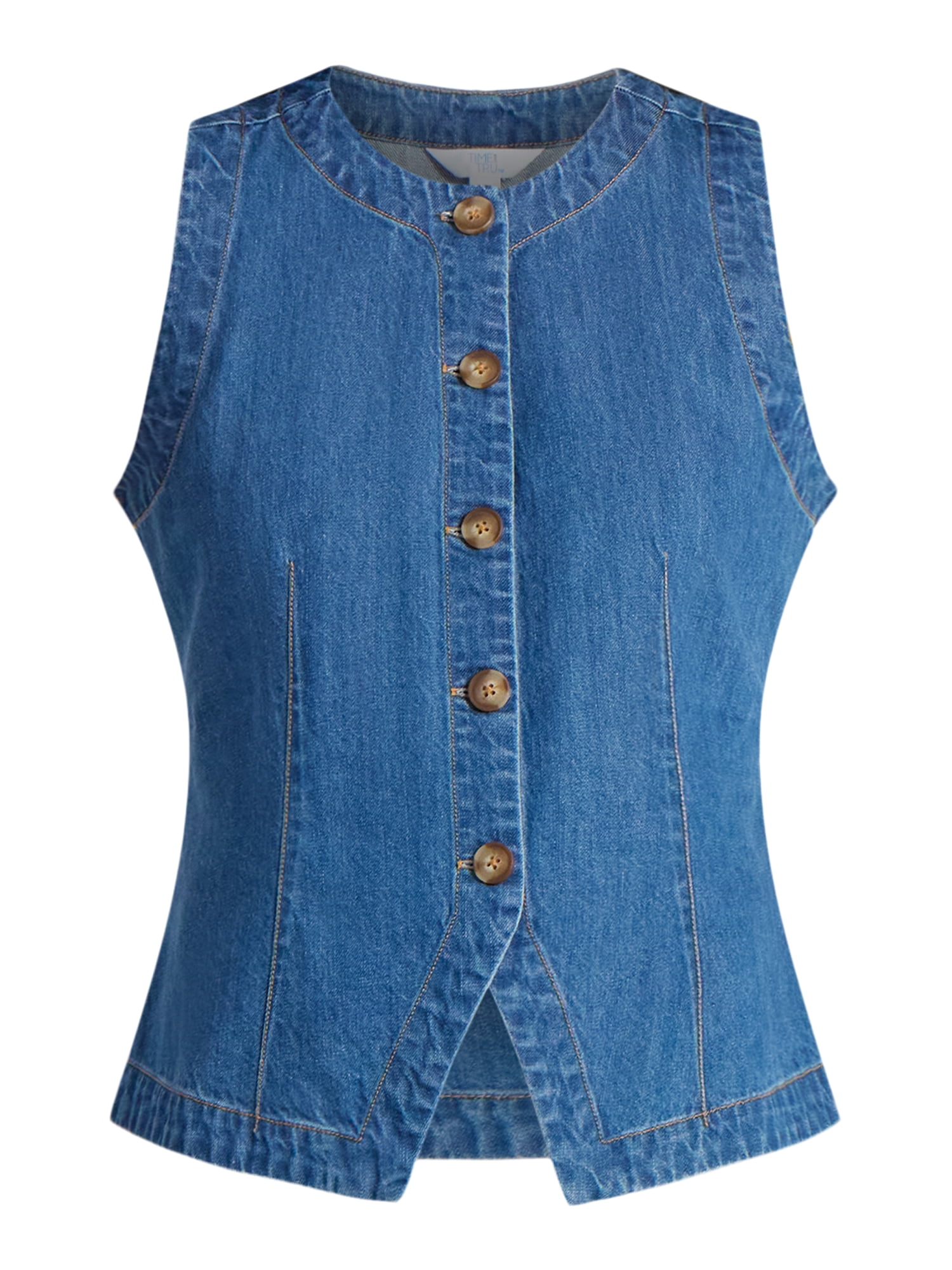 Time and Tru Button-up Denim Vest, Sizes XS-XXXL