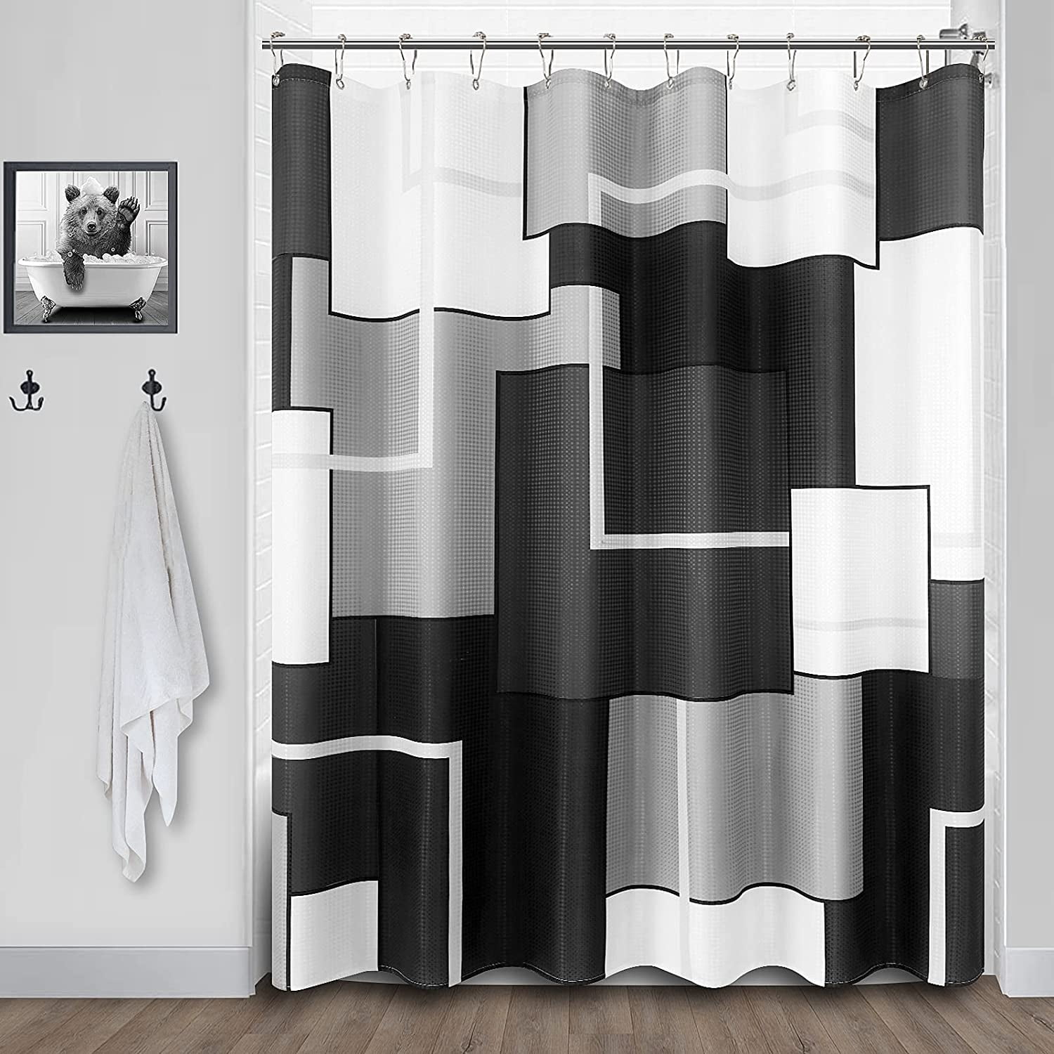 Black Shower Curtain Geometric Decorative Bathroom Curtain Shower Water