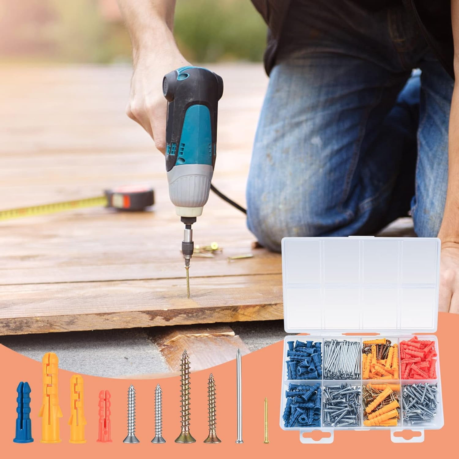 360 Pcs Drywall Anchors and Screws and Nails Kit, Chipboard Wall Fish Type Wall Plugs, Plasterboard Mount Flat Head Self Tapping Fixings Wood Plugs and Screws and Nails