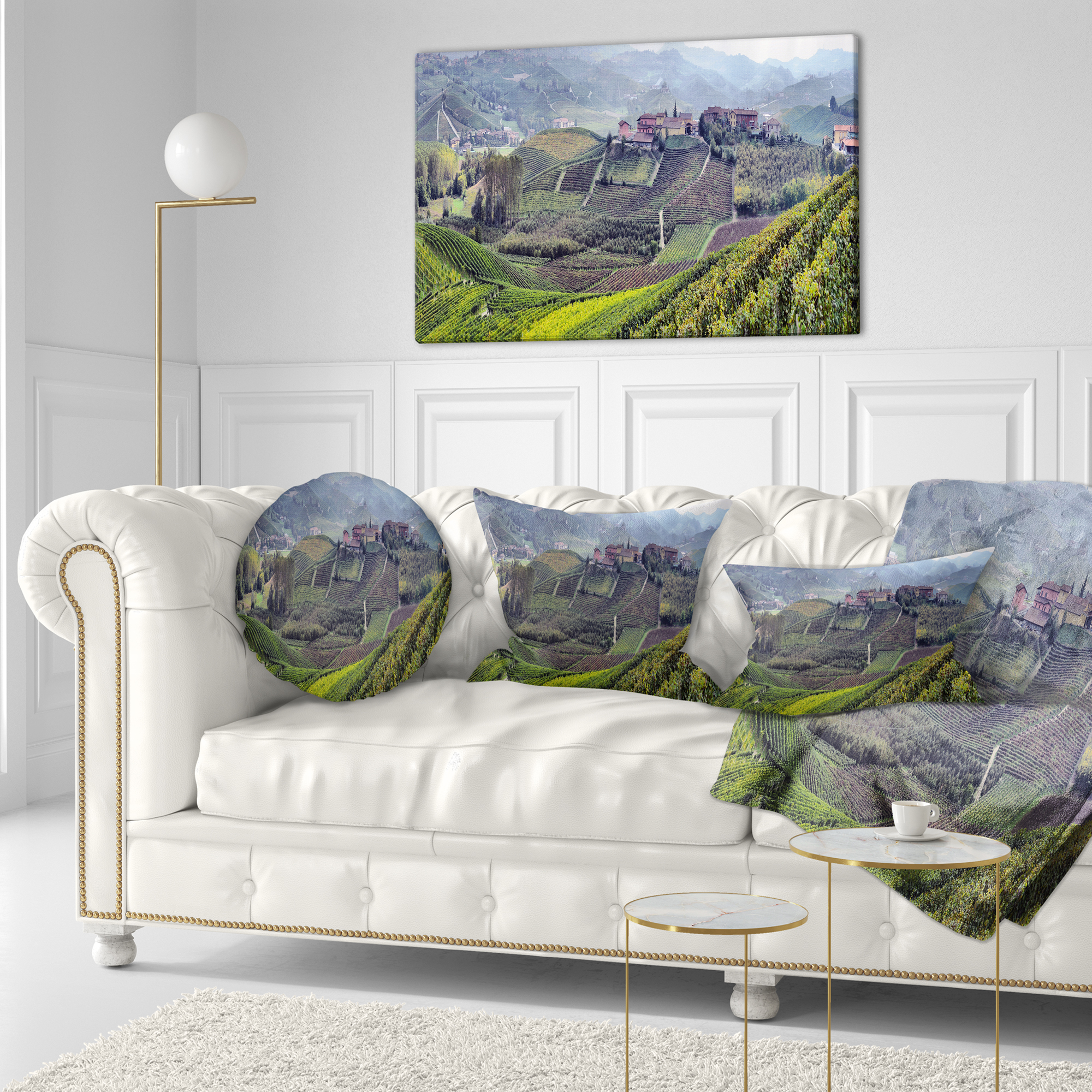 Designart Vineyards in Italy Panoramic - Photography Throw Pillow - 12x20