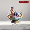thumbnail image 1 of Rotating acrylic ornament featuring a vibrant Aladdin's lamp with a beautiful genie, showcasing intricate details and bright colors against a white background, 1 of 8