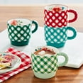 thumbnail image 2 of The Pioneer Woman Merry Meadow Gingham 5-Piece 12.5oz Stoneware Stacking Mugs with Rack, 2 of 9