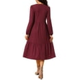 thumbnail image 3 of Women's Fall Dresses Long Sleeve Round Neck Tiered Casual Knit A-Line Midi Dress with Pockets L Burgundy, 3 of 6