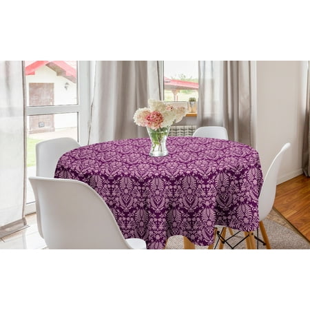 

Victorian Round Tablecloth Cheery Toned Damask Motif Flower Scrolling Branches and Leaves Rococo Circle Table Cloth Cover for Dining Room Kitchen Decor 60 Purple and Baby Pink by Ambesonne