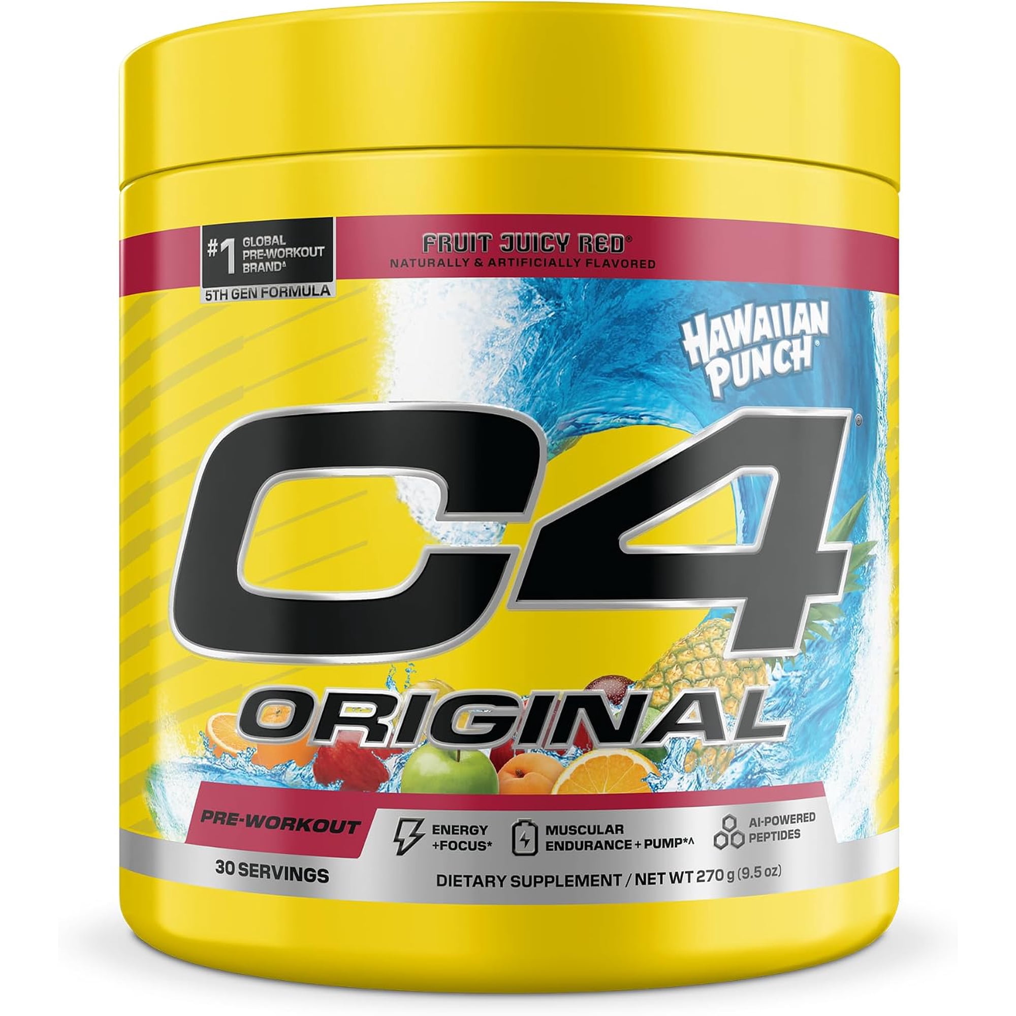 C4 Original Pre Workout – For Endurance, Focus & Performance with 200mg Caffeine, Beta-Alanine, Creatine Nitrate, L-Arginine & PeptiPump – Sugar Free, 30 Servings, Hawaiian Punch Fruit Juicy Red