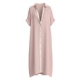 thumbnail image 4 of XIAONU Womens Solid Maxi Dress Short Sleeve Collared Contrast Split Shirt Dress, 4 of 4