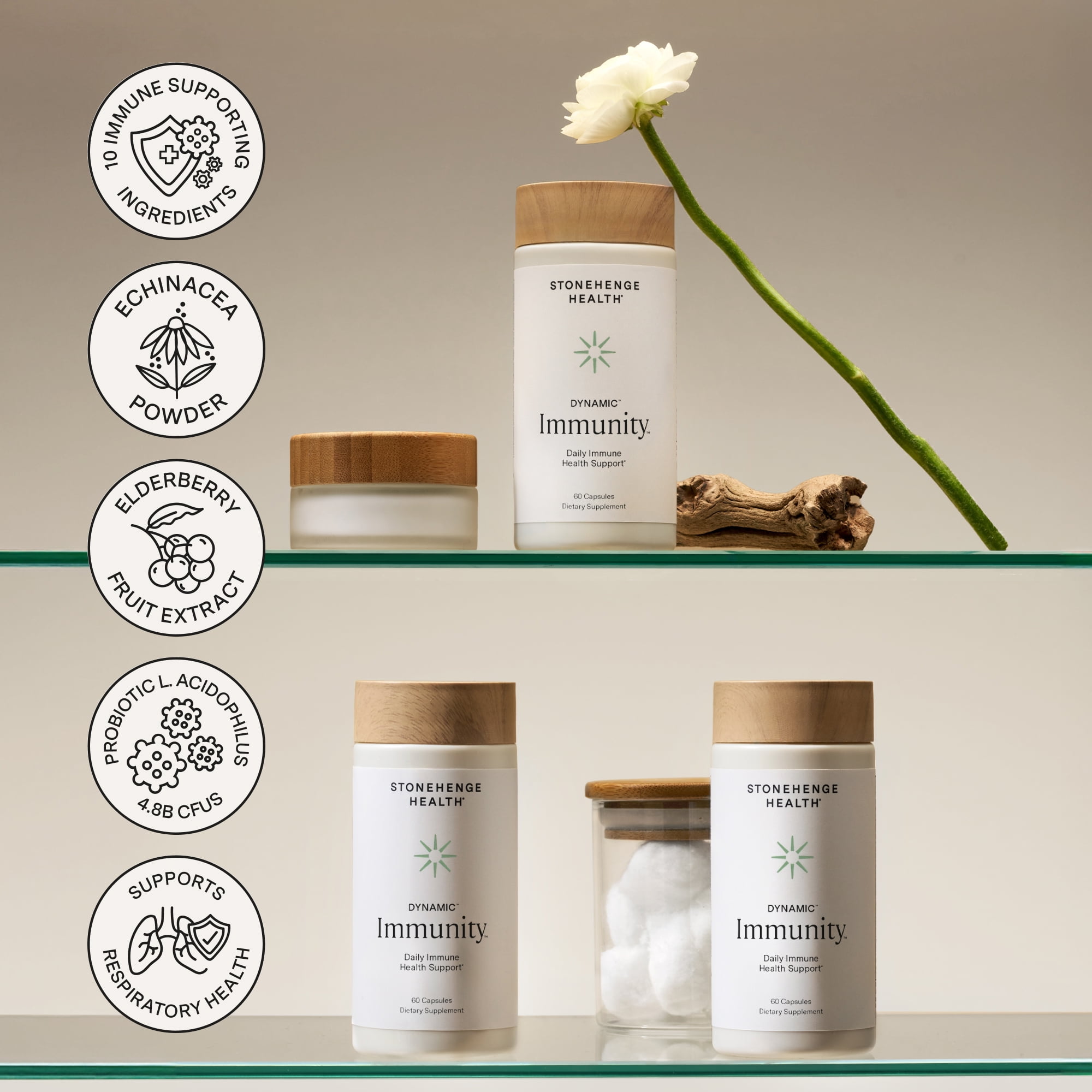Stonehenge Health Dynamic Immunity Daily Supplement 10-in-1 Immune System Boosters Zinc, Vitamin C, Probiotic