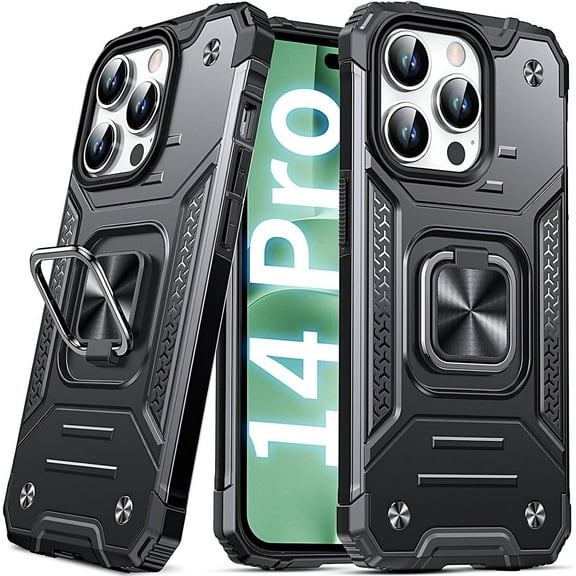 SOATUTO For iPhone 14 iPhone 14 Plus iPhone 14 Pro Max iPhone 14 Pro Case Military Grade Protective Phone Case Cover with Enhanced Metal Ring Kickstand [Support Magnet Mount] - Black,iPhone 14