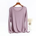 thumbnail image 2 of idosla Casual Womens Long Sleeve Shirts Loose Fit Scoop Neck Soft Solid Basic Tee Tops Trendy (Light Purple, 3XL), 2 of 4