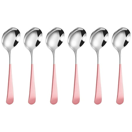 

SuChun Tableware Round Spoon 304 Stainless Spoon Fork Household Cute Small Soup Spoon Thick Round Bottom Eating Spoon Multi-color