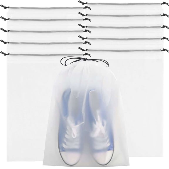 LAVA Waterproof Travel Drawstring Shoe Bags Large Transparent Shoes Organizers Storage Pouch for Packing, Travel Essentials for Men and Women, 15.7 x 11.8 inches, 10 Pieces