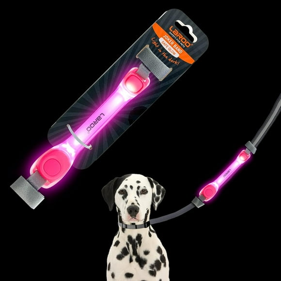 LaRoo Light Up Dog Collar With Nylon Stickers, Universal Glowing Accessories for Leash Harness, Silicone Waterproof LED Flashing Night Outdoor Safety