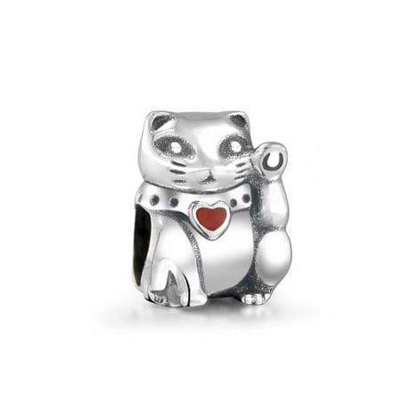 Rembrandt Cat Charm - Bling Jewelry 925 Silver Good Luck Charm Red Heart Lucky Cat Bead Fits Pandora