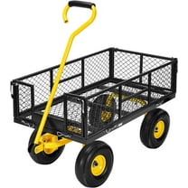 Durable Steel Mesh Garden Cart, 10" Air-Filled Tires, 880 Lbs Load, Removable Sides, Black Utility Wagon