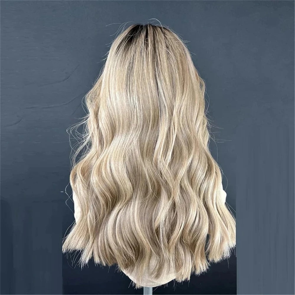 Lace Part Wigs for Women Ombre Ash Honey Blonde Colored Glueless Wigs with Bangs Wig Synthetic