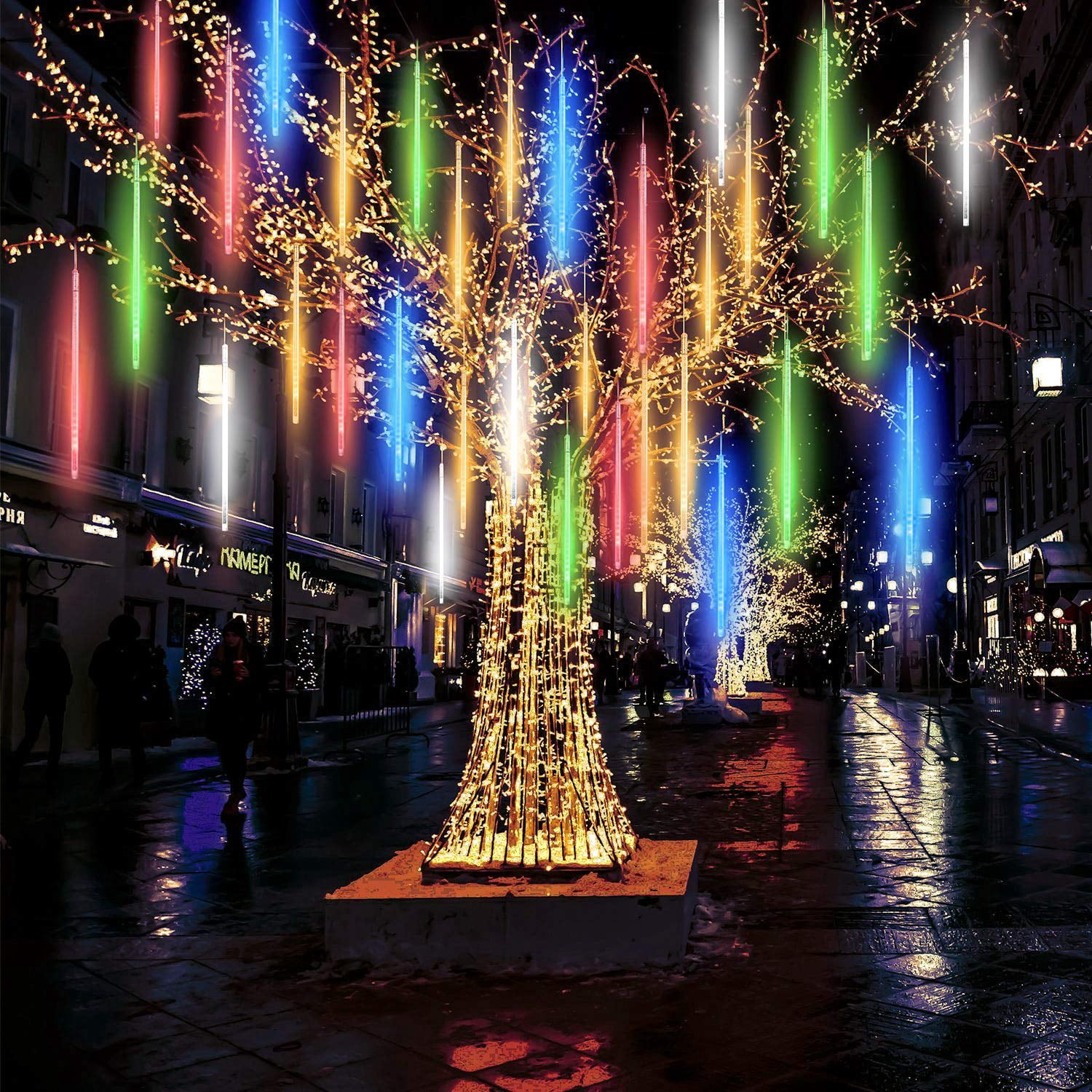GLUAAE Upgraded Meteor Shower Rain Lights, 50cm 10 Tubes 540 LED, Waterproof Cascading Lights for Holiday Party Wedding Christmas Tree Decoration(Multi Color)