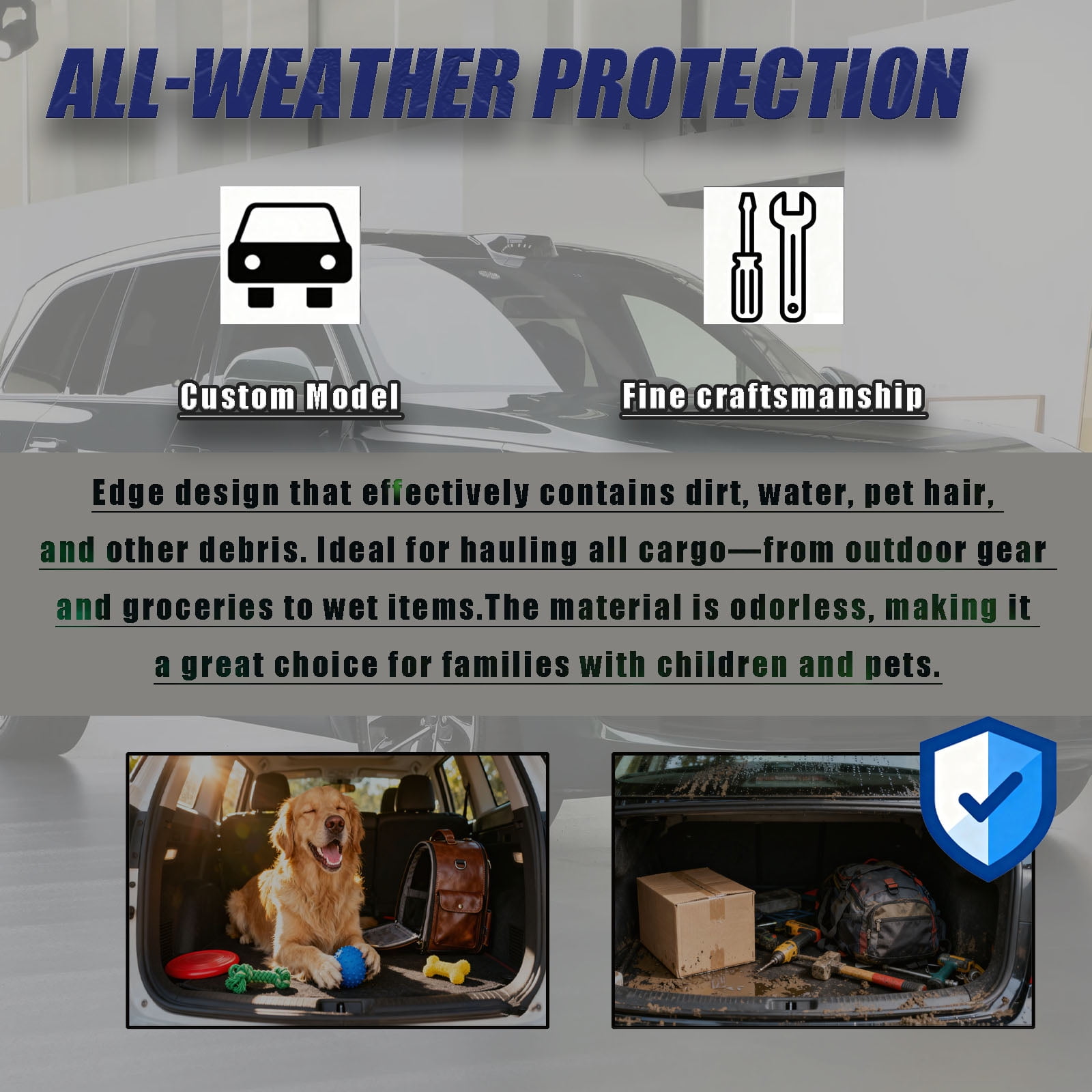 Cargo Mat Liner For Jeep Wrangler 2015 2016 2017 Accessories Interior, Custom Heavy Duty Waterproof Cargo Mats Trunk Liner, All-Weather Protection Full Coverage Trunk Cargo Liner-A-black