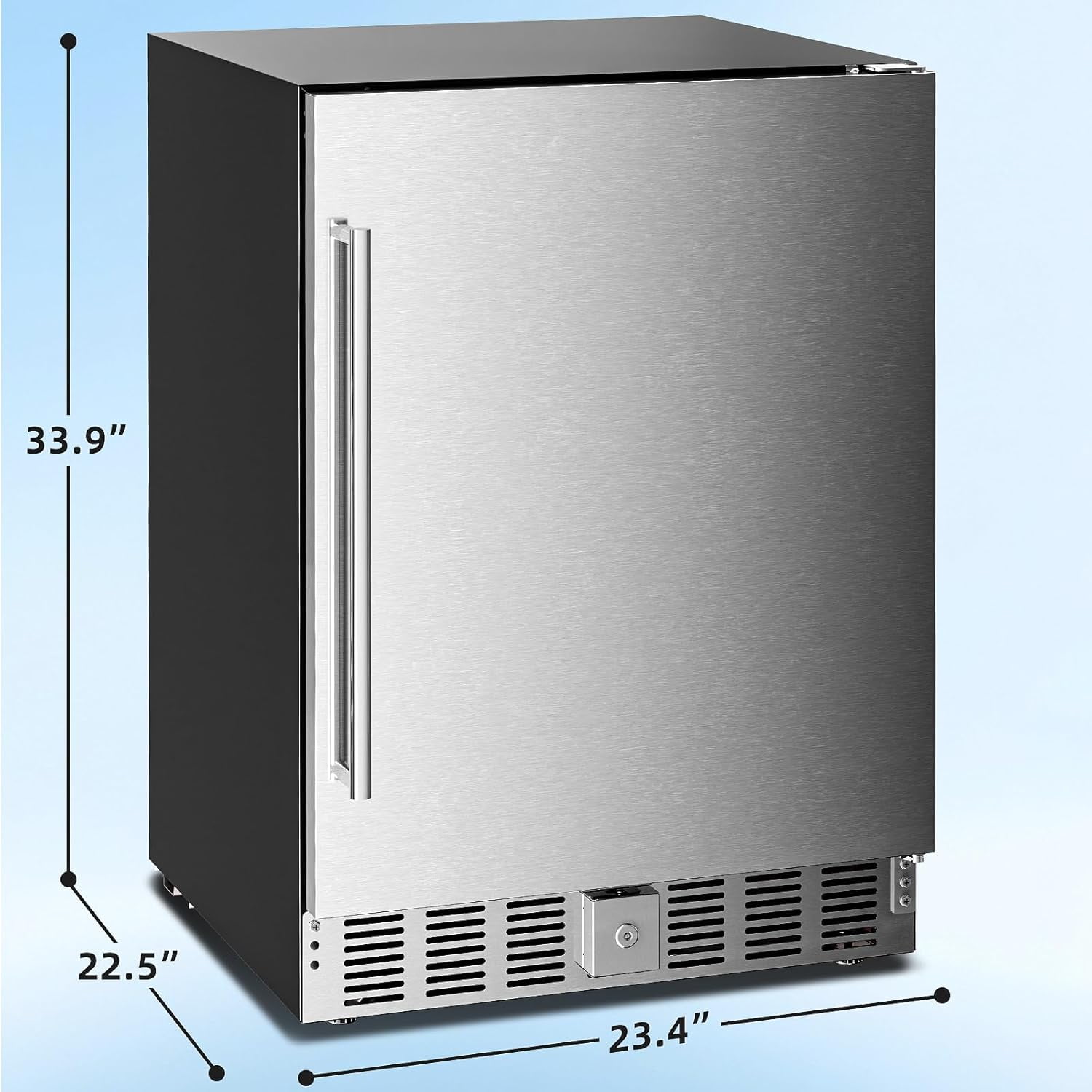 FREE VILLAGE 24 inch Outdoor Beverage Refrigerator,5 Cu.ft / 180 Cans Stainless Steel Mini Fridge for Undercounter or Freestanding,32-50°F Fast Cooling Wine Cooler for Home Patio Kitchen Bar