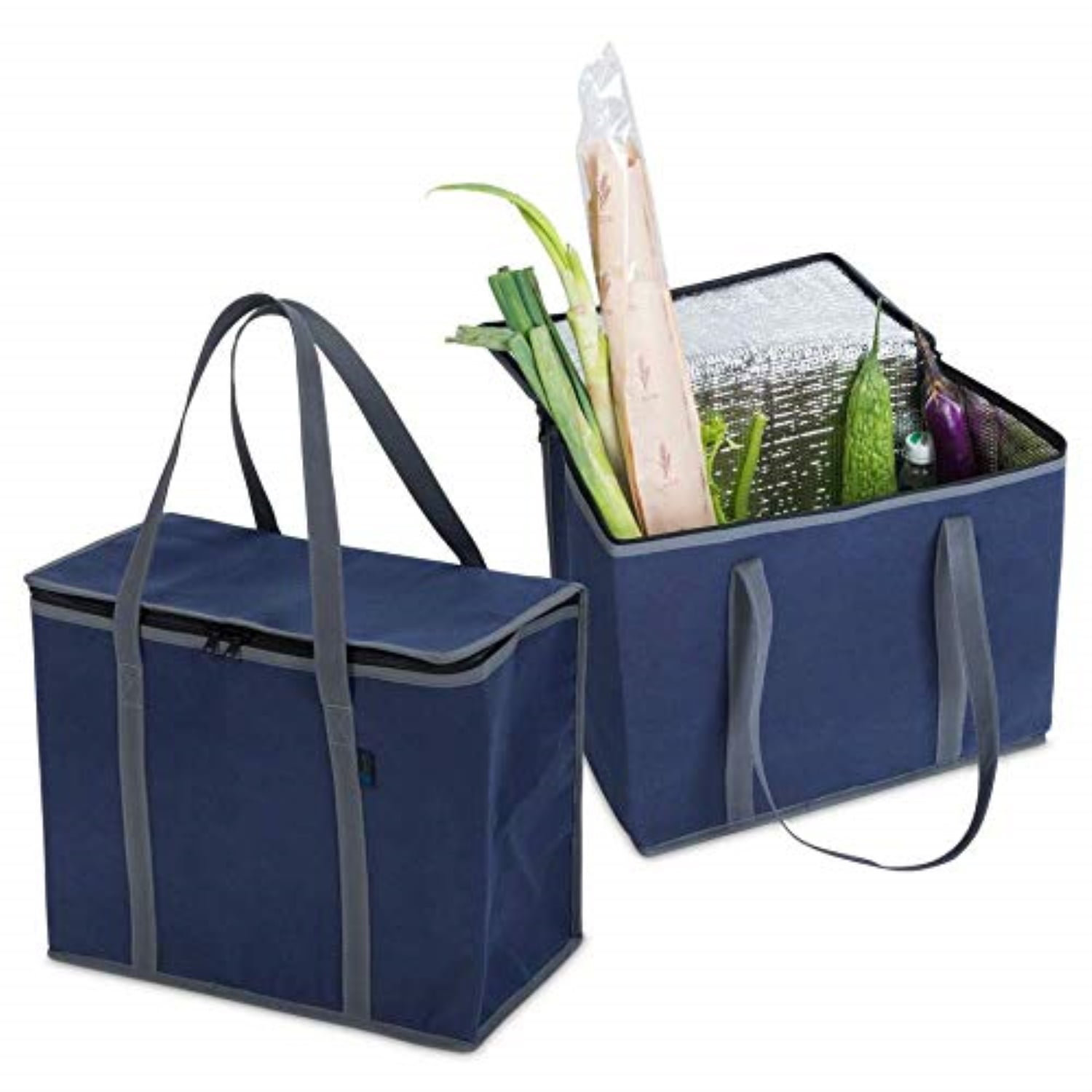 reusable grocery insulated shopping bags - 2 pack extra large size, collapsible & foldable heavy ...
