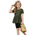 thumbnail image 5 of Girl Workout Clothes Set Size 10-12 Dancewear Ruffle Hem Tops Biker Shorts Set Yoga Athletic Summer Outfits Army Green, 12 Y, 5 of 7