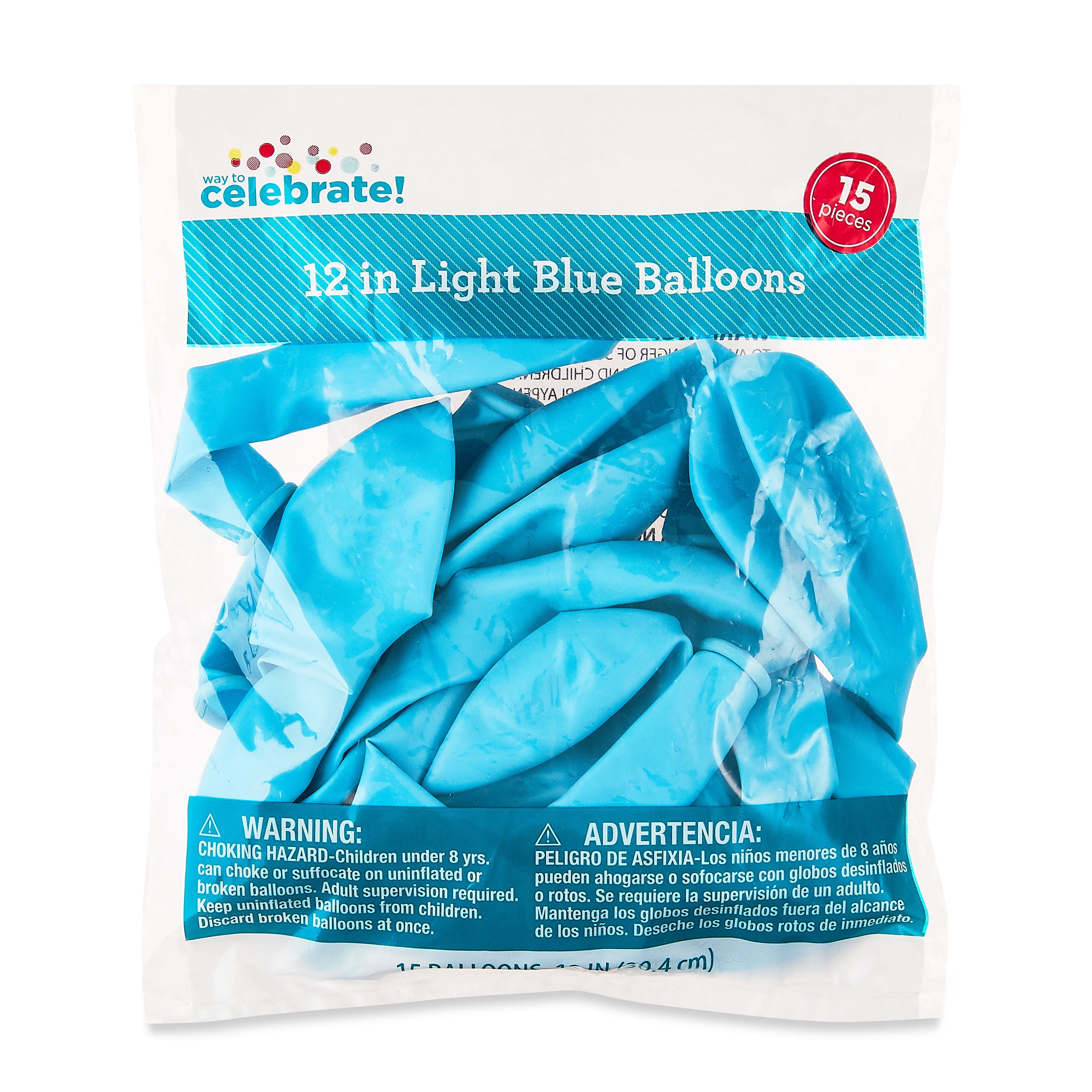 12" Light Blue Latex Balloons, 15 Pieces, by Way To Celebrate
