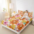 thumbnail image 4 of Homewish Kawaii Blossom Twin Sheet Sets,Cute Flower Floral Twin Fitted Sheet,Orange Yellow Flat Sheet For Girl Teens,Super Cozy Room Decor,3pcs, 4 of 7